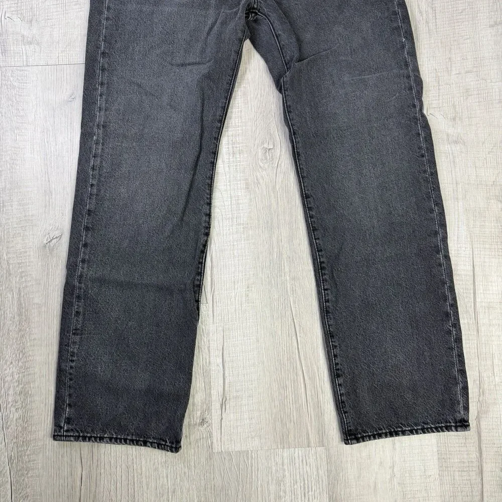 Levis Jeans Mens 33x32 Black 501 Straight Button Fly Western Distressed Denim N - Picture 4 of 13